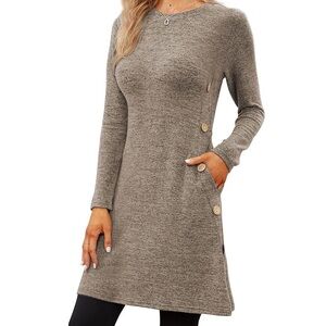 Jar of Love Women's Long Sleeve Scoop Neck Button Side Causal Fall Dress